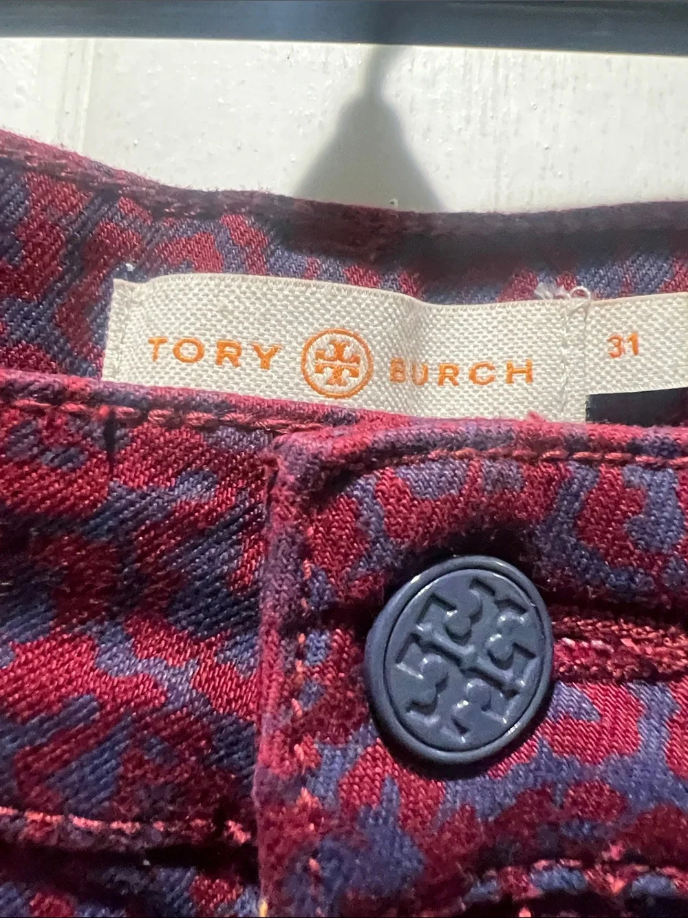 Tory Burch Slim Straight Jeans in Burgundy